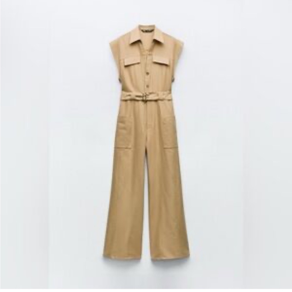 Zara Tan Utility Jumpsuit
